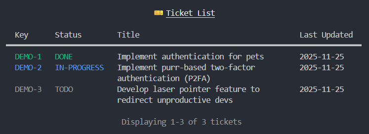 List Tickets Demo Output